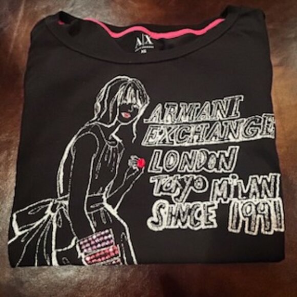 NWOT Vintage Armani Exchange Black Fitted Graphic Tee Cap Sleeve - Picture 3 of 9